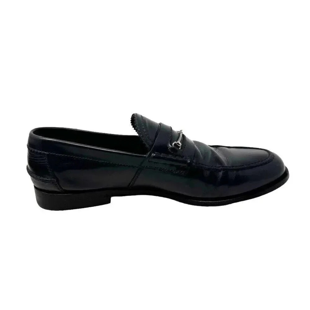 Gucci Mens black smooth leather horsebit loafers shoes size 8.5 - Picture 7 of 14